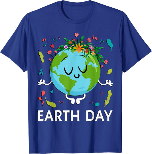 Earth Day Shirt Floral Cute & Peaceful Planet Earth Day 2026 T-Shirt - T-Shirt | Royal