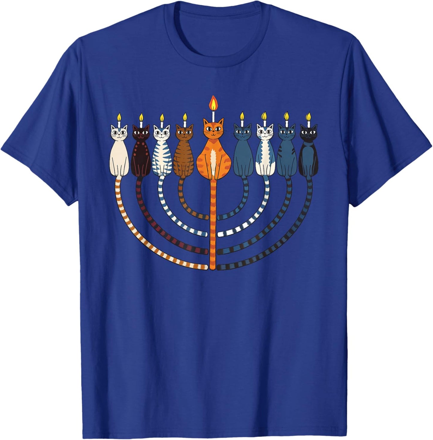 Funny Hanukkah Cat Menorah Meowzel Chanukah Jewish Holiday T-Shirt - T-Shirt | Royal