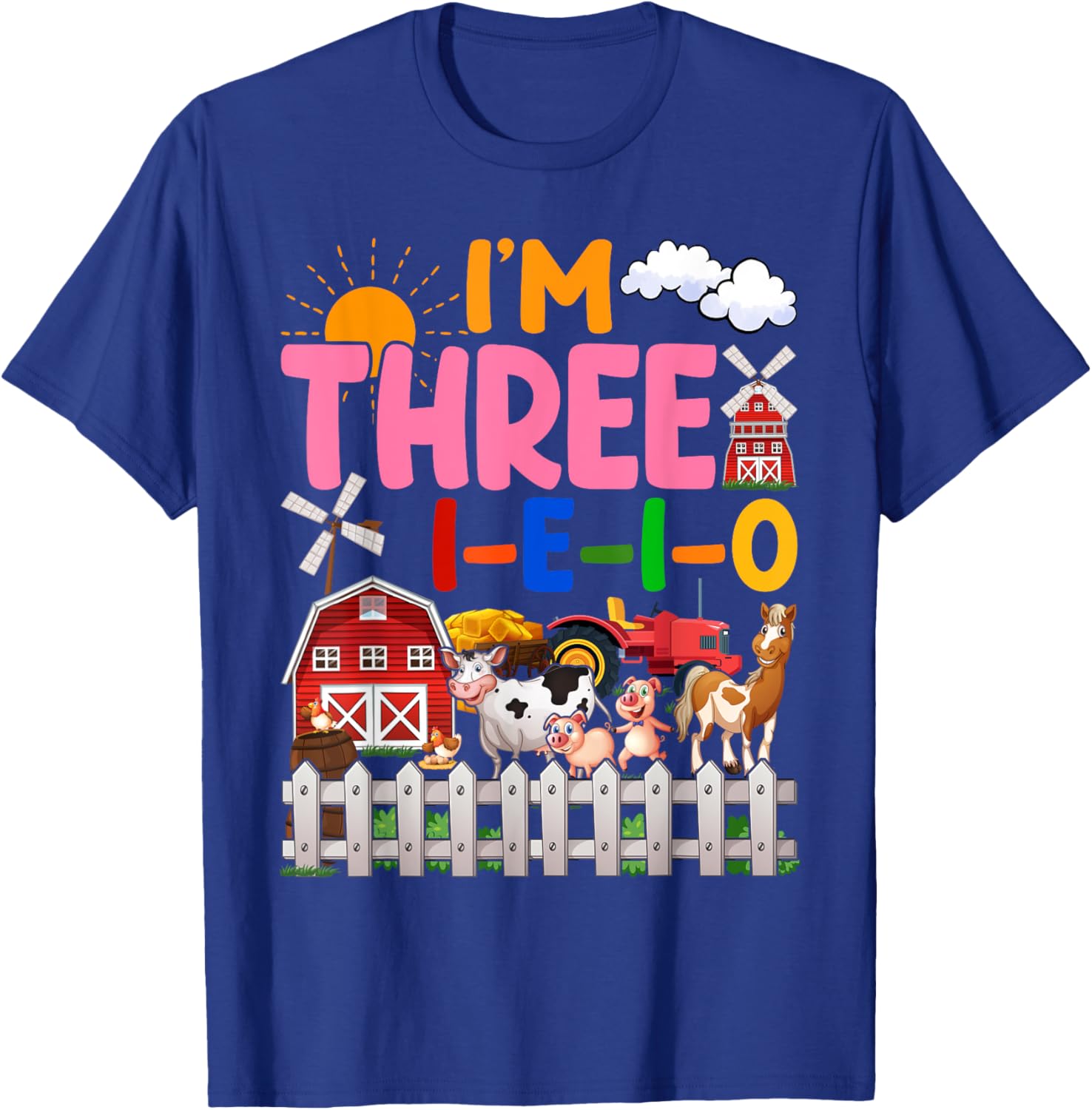 I'm Three-i-e-i-o 3 Years Old 3rd Birthday Girl Farm T-Shirt - T-Shirt | Royal