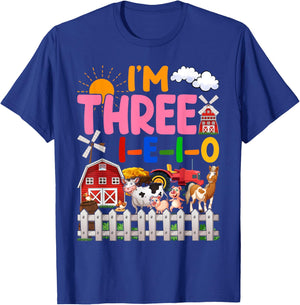 I'm Three-i-e-i-o 3 Years Old 3rd Birthday Girl Farm T-Shirt - T-Shirt | Royal