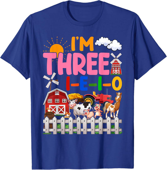 I'm Three-i-e-i-o 3 Years Old 3rd Birthday Girl Farm T-Shirt - T-Shirt | Royal