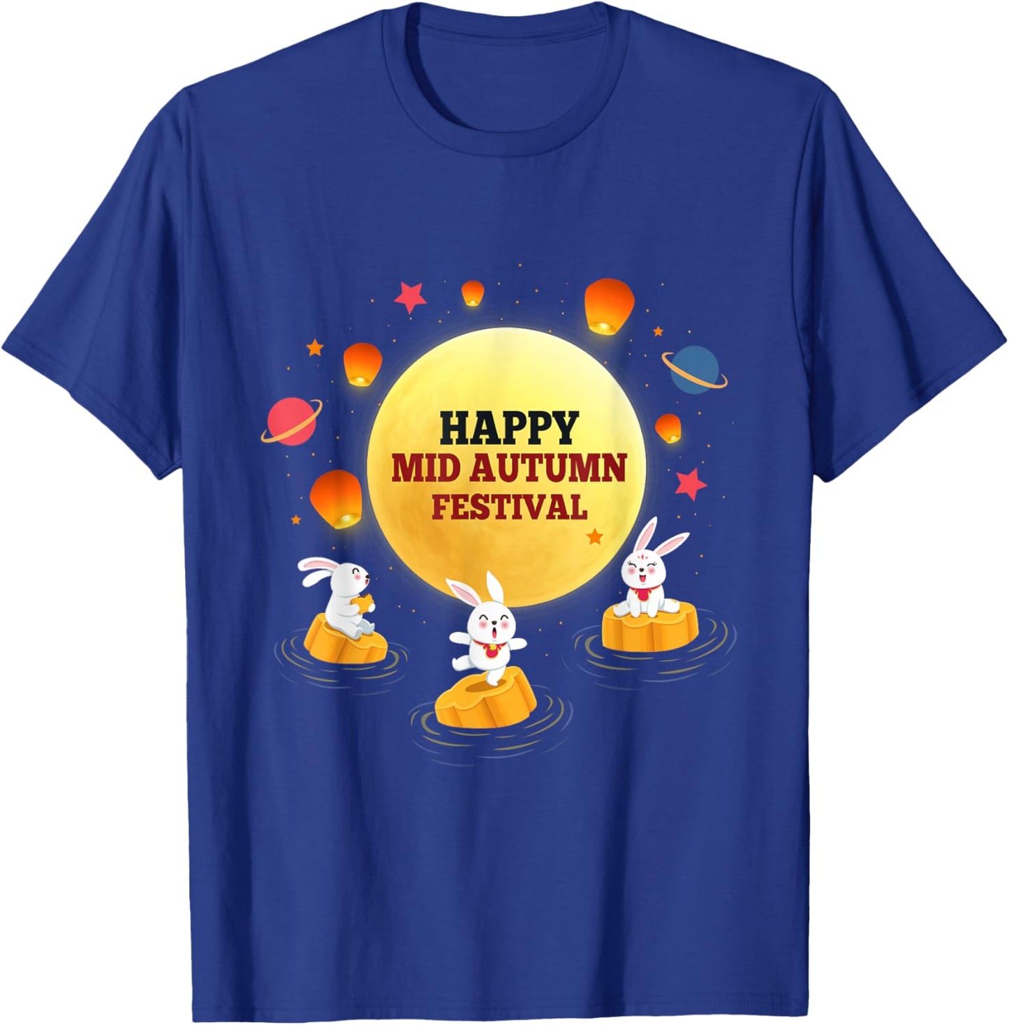 Kids Adults Mid Autumn Festival Cute Bunny Mooncake Festival T-Shirt - T-Shirt | Royal