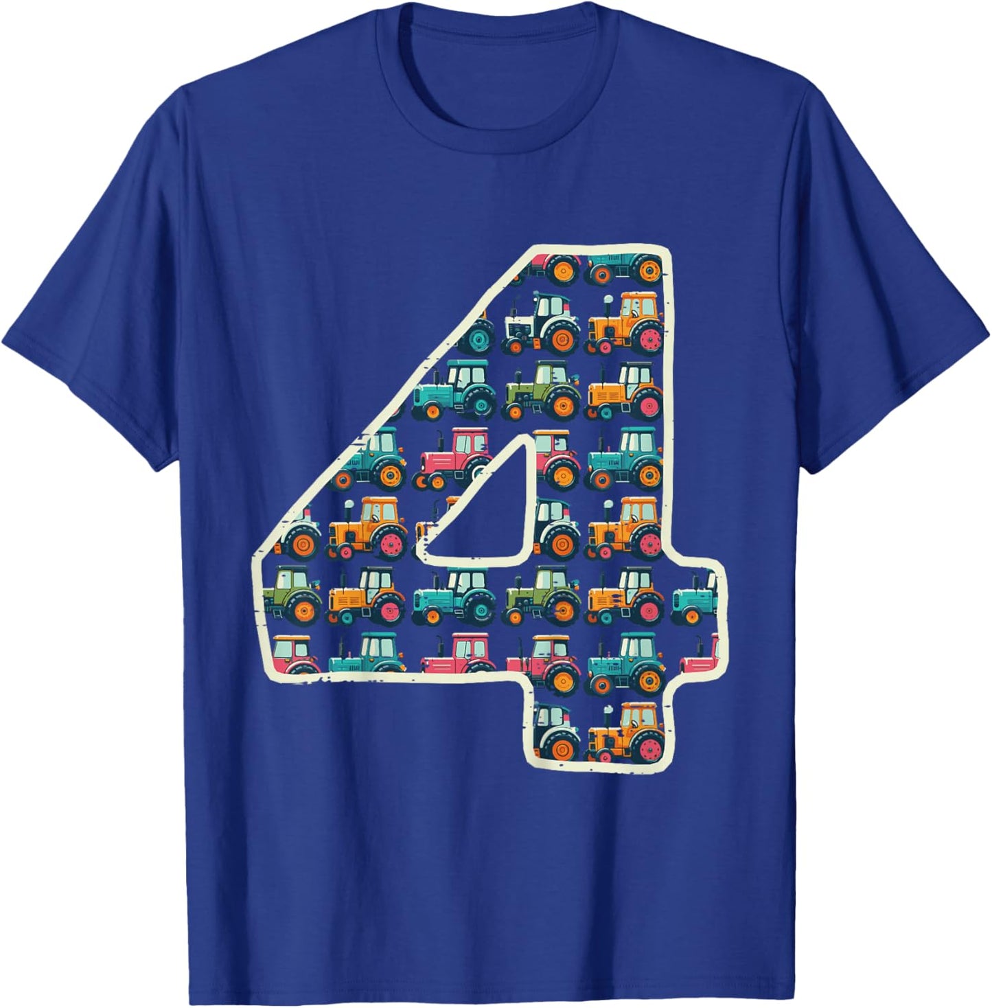 Kids 4th Birthday 4 Tractors Four Year Old Bday Farm Truck Boys T-Shirt - T-Shirt | Royal