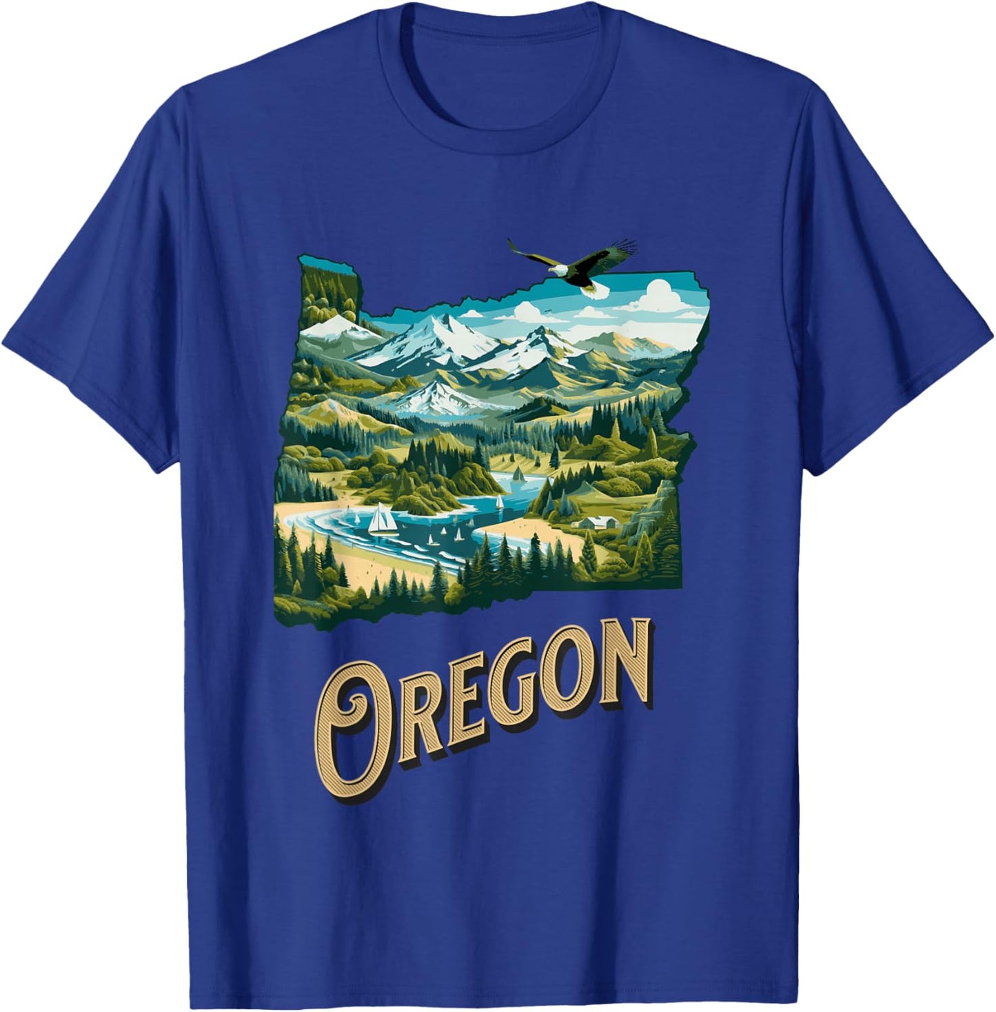 Oregon State PNW Nature Mt Hood Columbia River Eagle Forest T-Shirt - T-Shirt | Royal