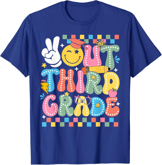 Peace Out 3rd Grade Hippie Smile Face Last Day School T-Shirt - T-Shirt | Royal