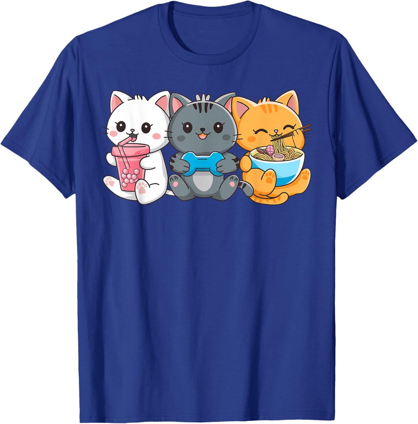 Anime Cat Boba Tea Gaming Ramen Cats Gifts Women Kid T-Shirt - T-Shirt | Royal
