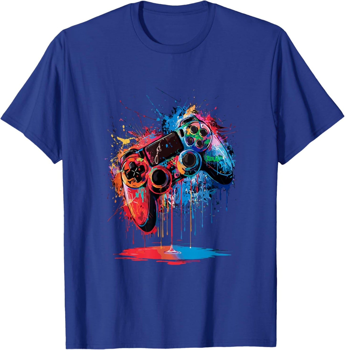 Gamer Video Game Control Pad Paint Dripping Gaming T-Shirt - T-Shirt | Royal