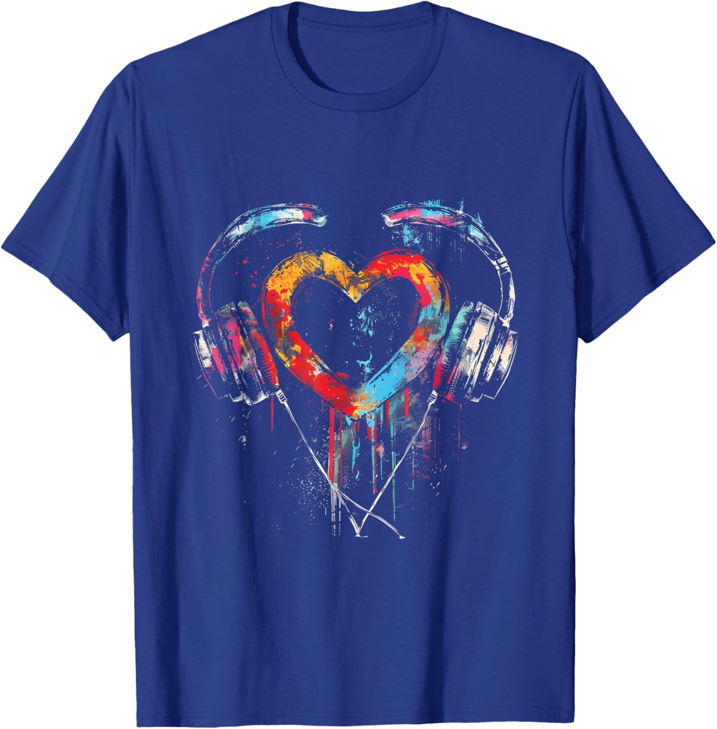 Headphones Music DJ Artwork Heart Music Lover Techno EDM T-Shirt - T-Shirt | Royal