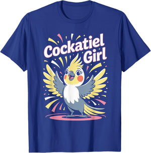 Cockatiel Girl Cartoon Pet Bird Retro Funny Artwork T-Shirt - T-Shirt | Royal