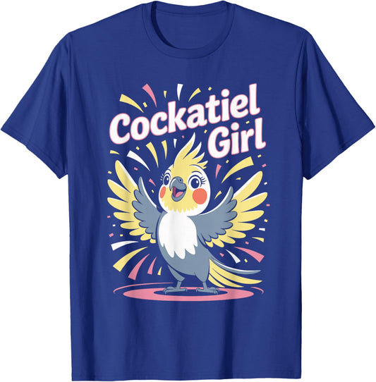 Cockatiel Girl Cartoon Pet Bird Retro Funny Artwork T-Shirt - T-Shirt | Royal