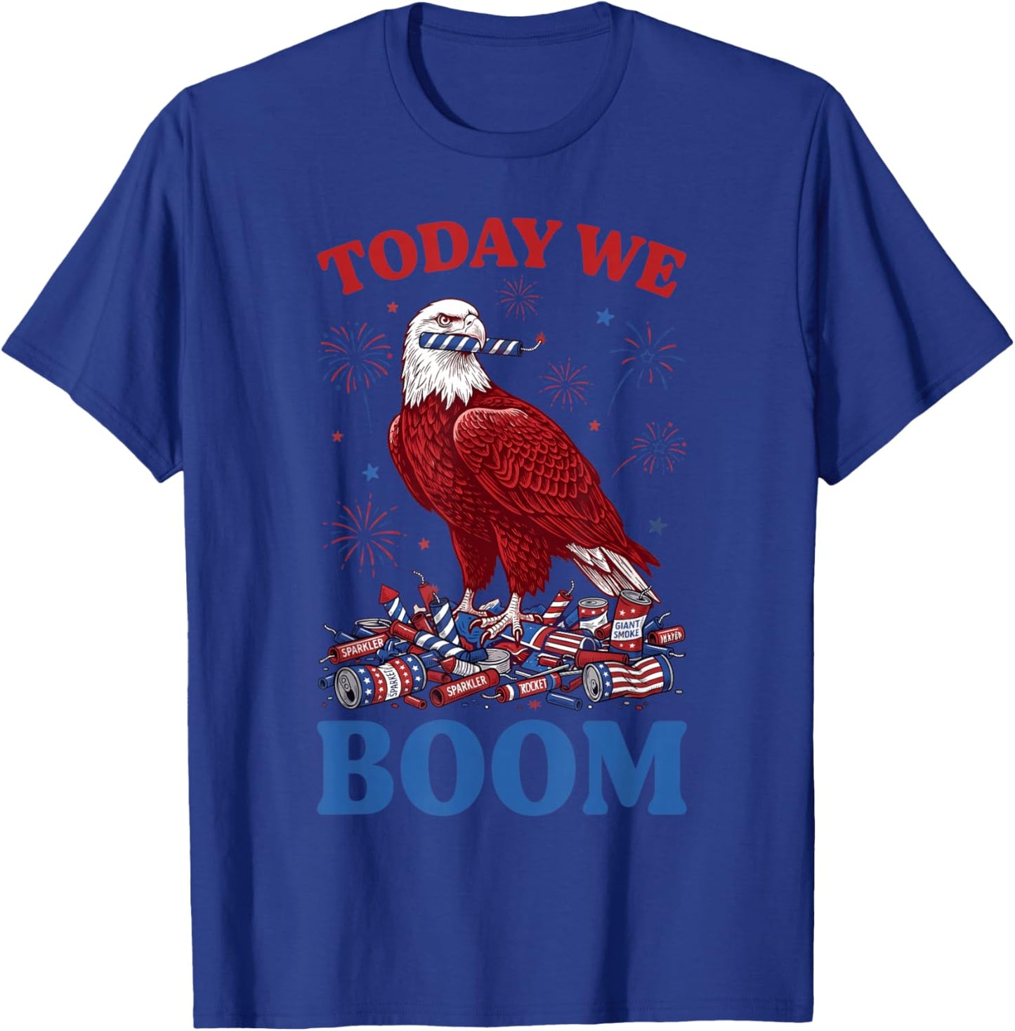Retro Funny 4th of July Eagle Beer Today We Boom Fireworks T-Shirt - T-Shirt | Royal