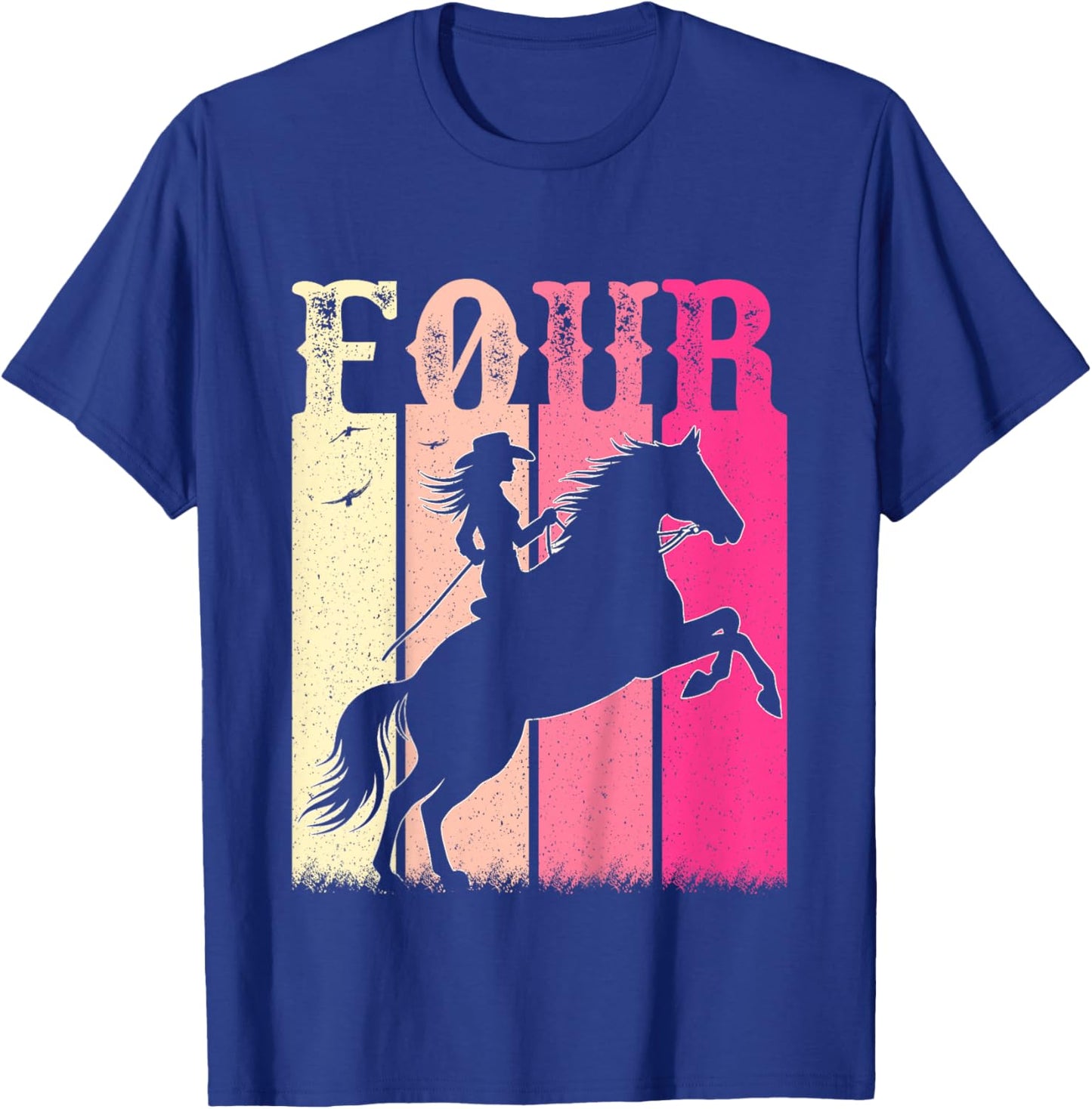 4th Birthday Cowgirl Girls 4 Year Old Rodeo Horse Vintage T-Shirt - T-Shirt | Royal