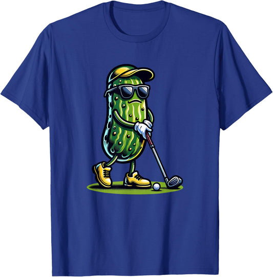 Pickle Playing Golf Funny Sports and Golfing Trendy Humor T-Shirt - T-Shirt | Royal