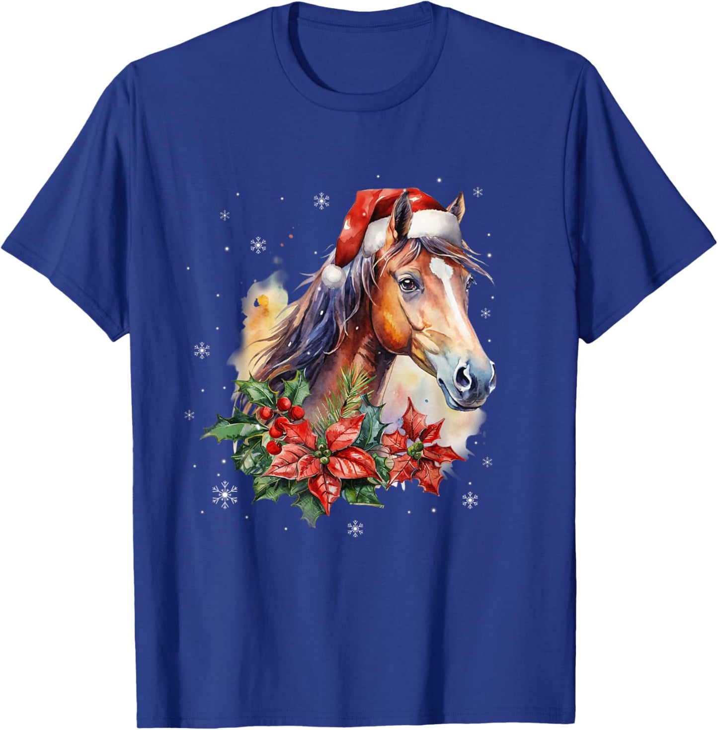 Funny Christmas Horse Santa Hat Animal Equestrian Men Women T-Shirt - T-Shirt | Royal