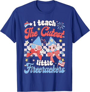 I Teach The Cutest Little Firecrackers 4th of July Teacher T-Shirt - T-Shirt | Royal