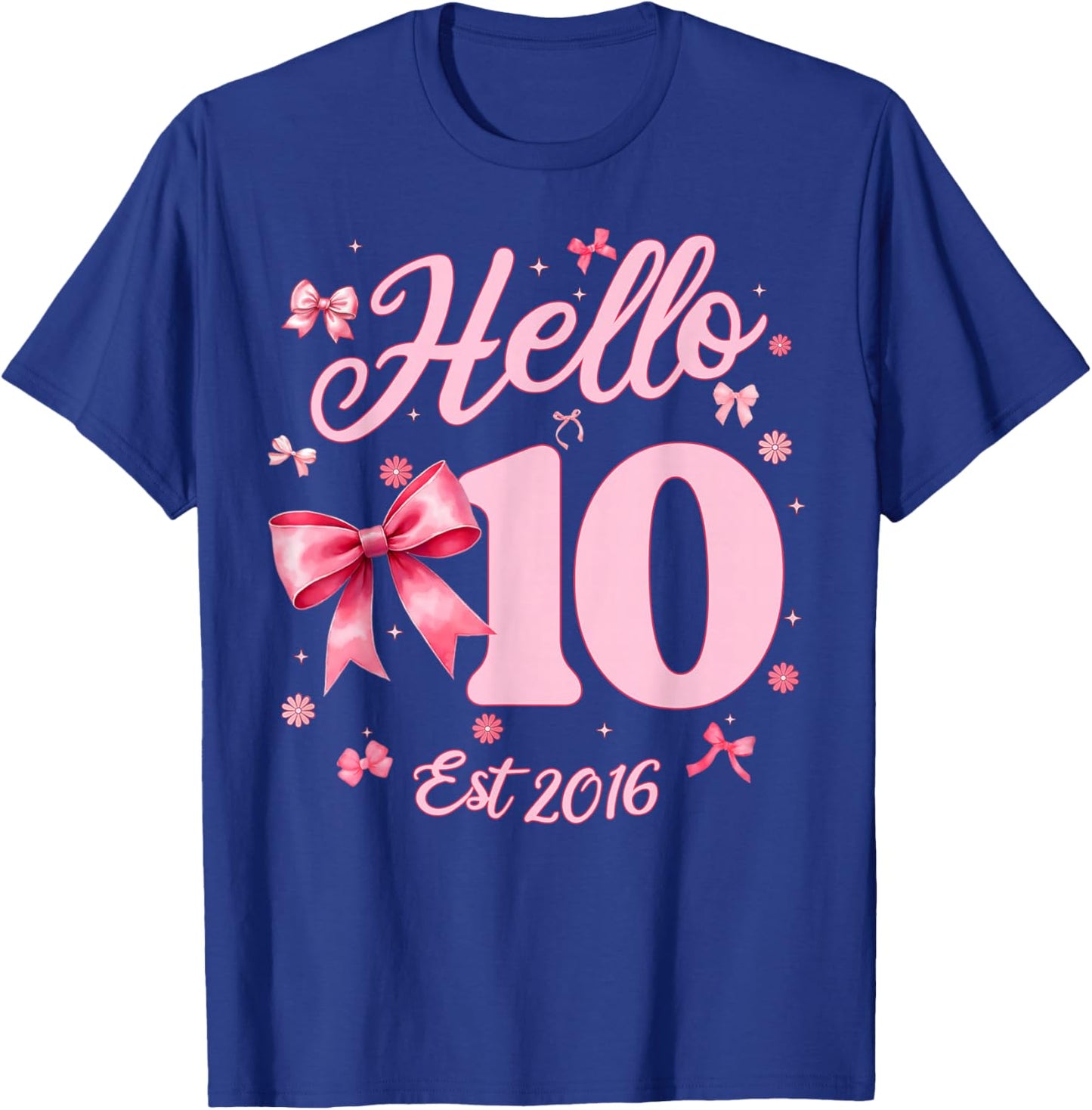 10th Birthday Girl Coquette Bow Hello Ten Est 2016 10 Yr Old T-Shirt - T-Shirt | Royal