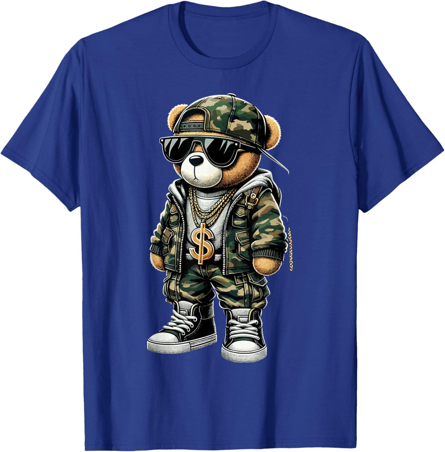Camo Hip Hop Teddy Bear Camouflage T-Shirt - T-Shirt | Royal
