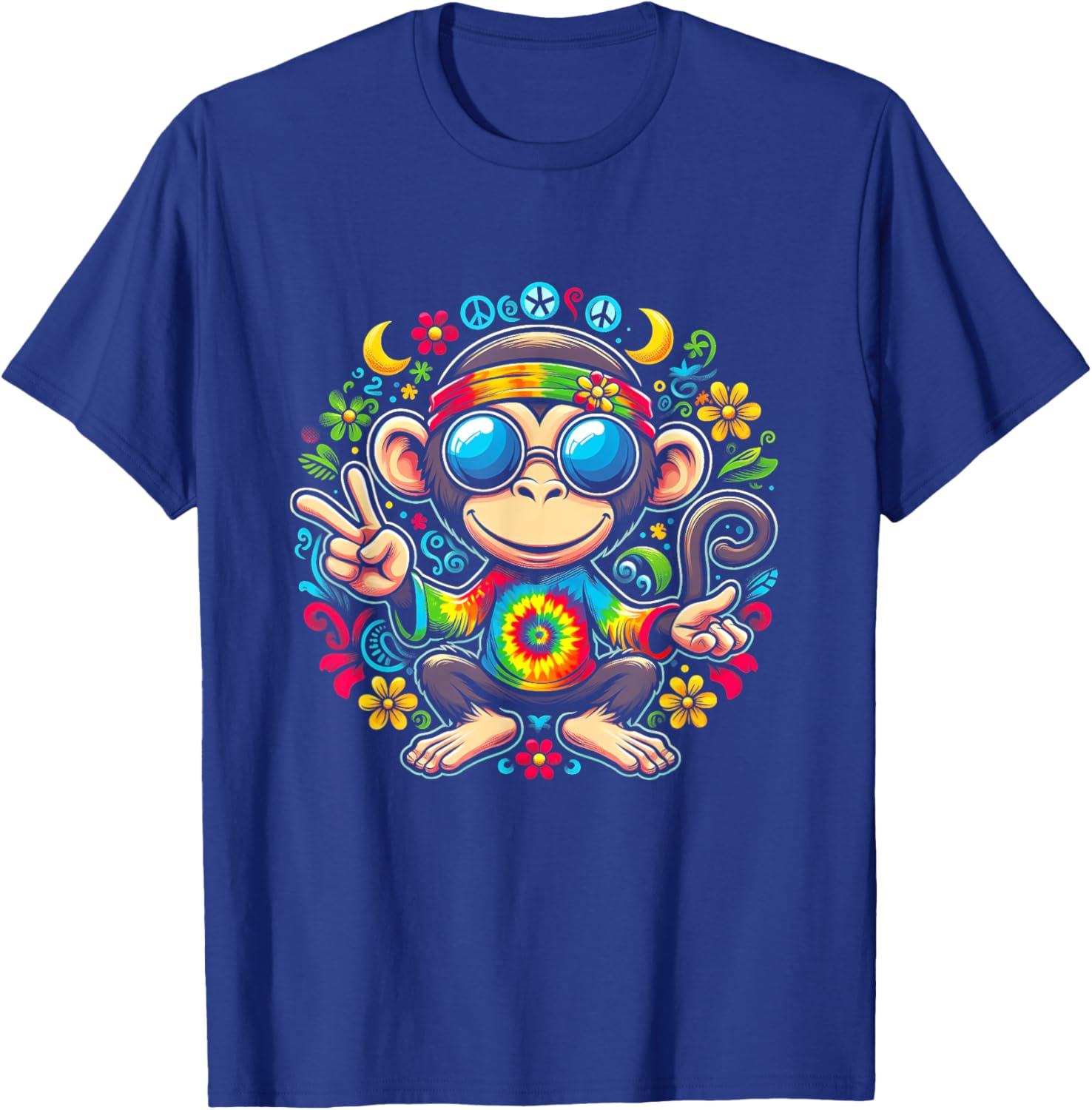 Monkey Peace Sign Tie Dye For Boys And Girl Hippie Colorful T-Shirt - T-Shirt | Royal