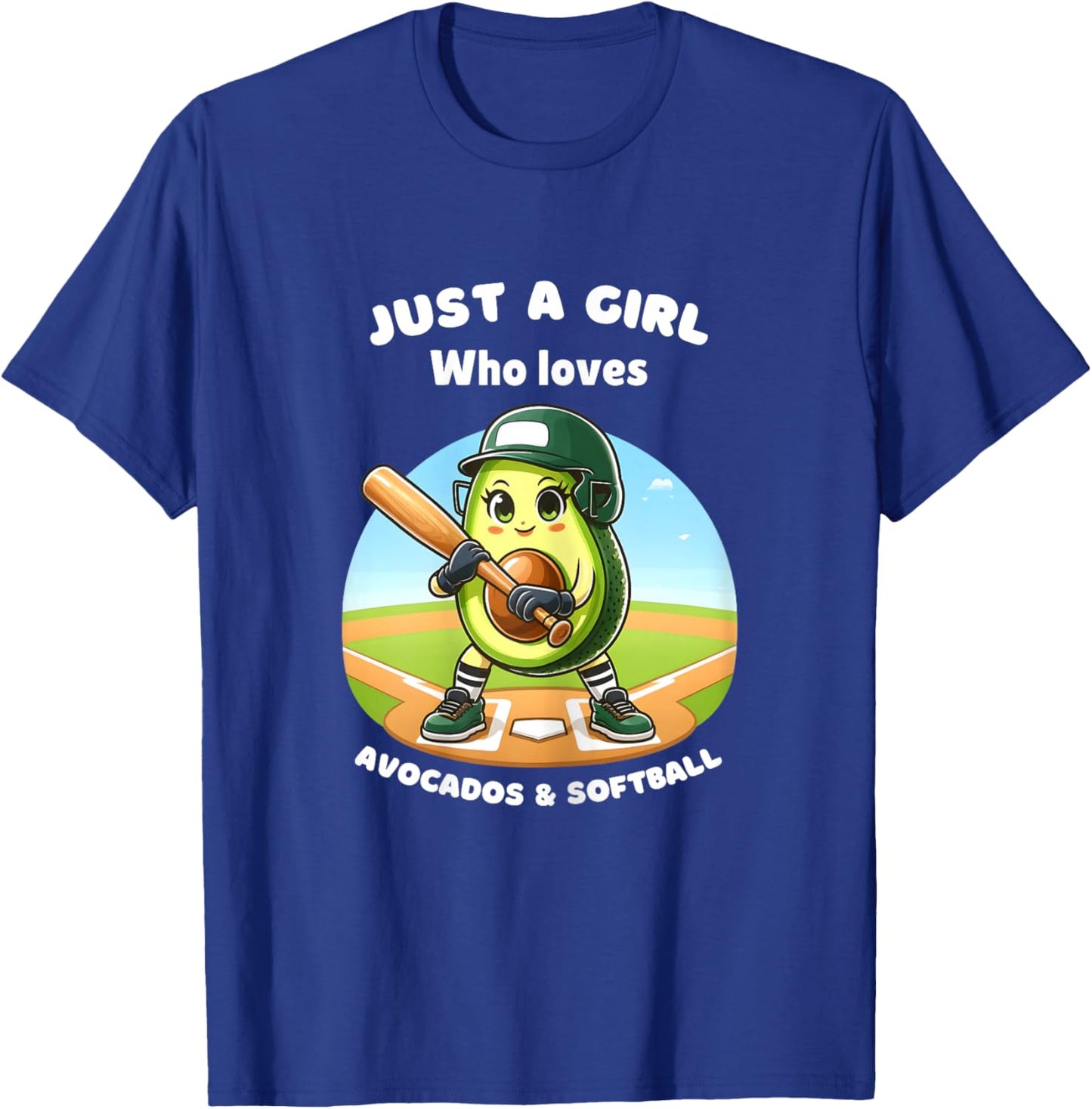Just a Girl Who Loves Avocados and Softball Funny Avocado T-Shirt - T-Shirt | Royal