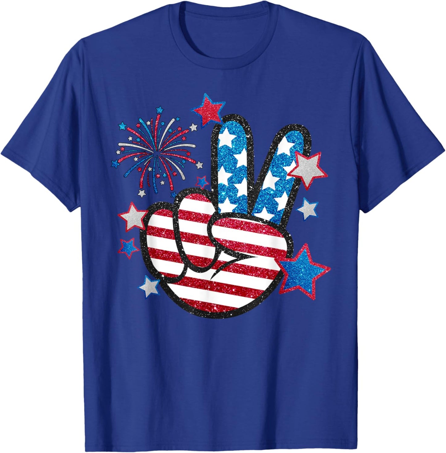 American Flag Peace Sign Hand Fourth of July Men Women Kid T-Shirt - T-Shirt | Royal