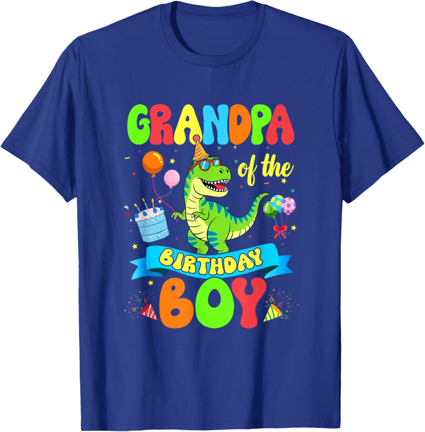 Grandpa of The Birthday Boy Trex Dinosaur Birthday Family T-Shirt - T-Shirt | Royal