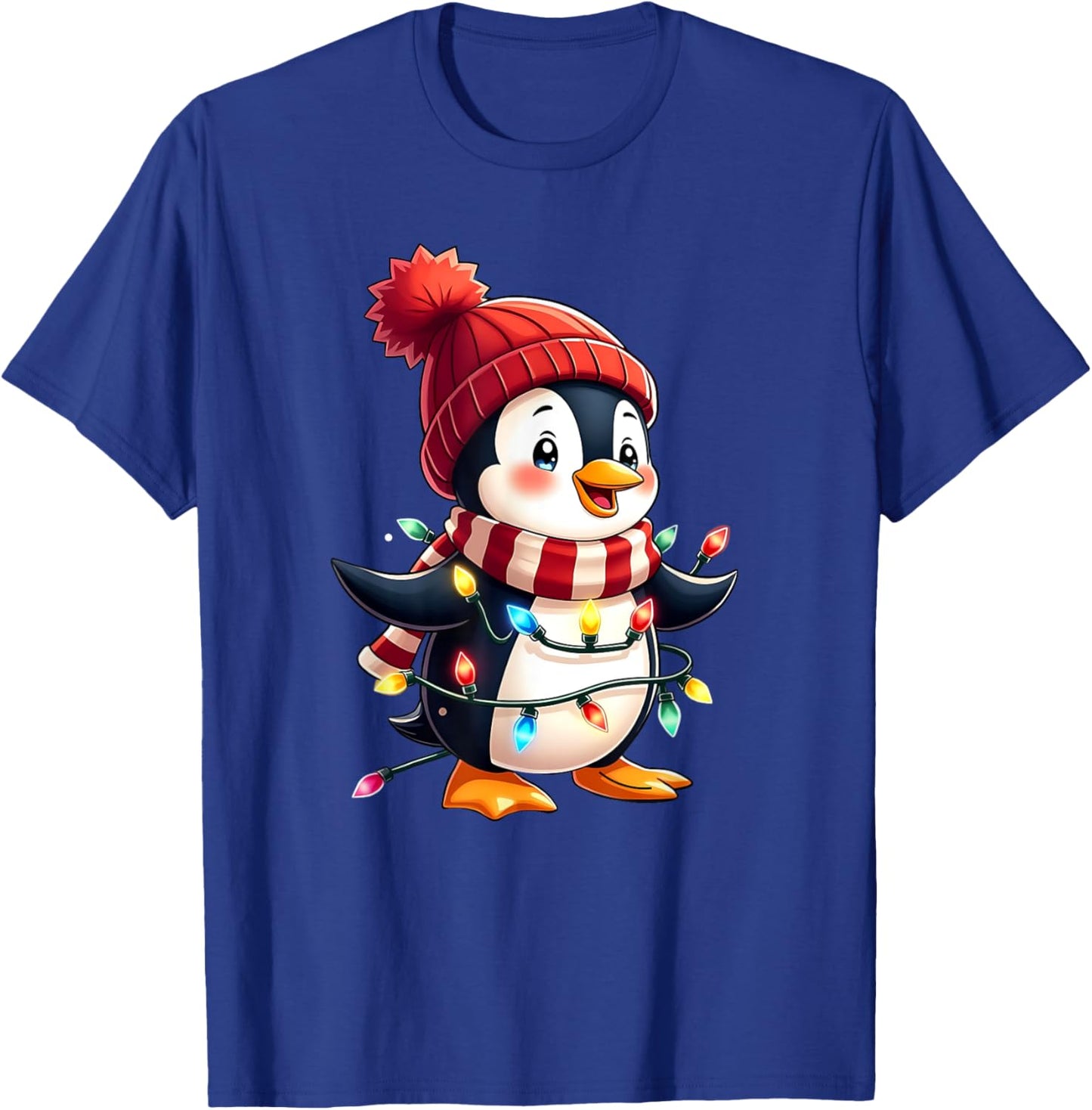 Cute Christmas Penguin Wrapped in Lights Holiday Design T-Shirt - T-Shirt | Royal