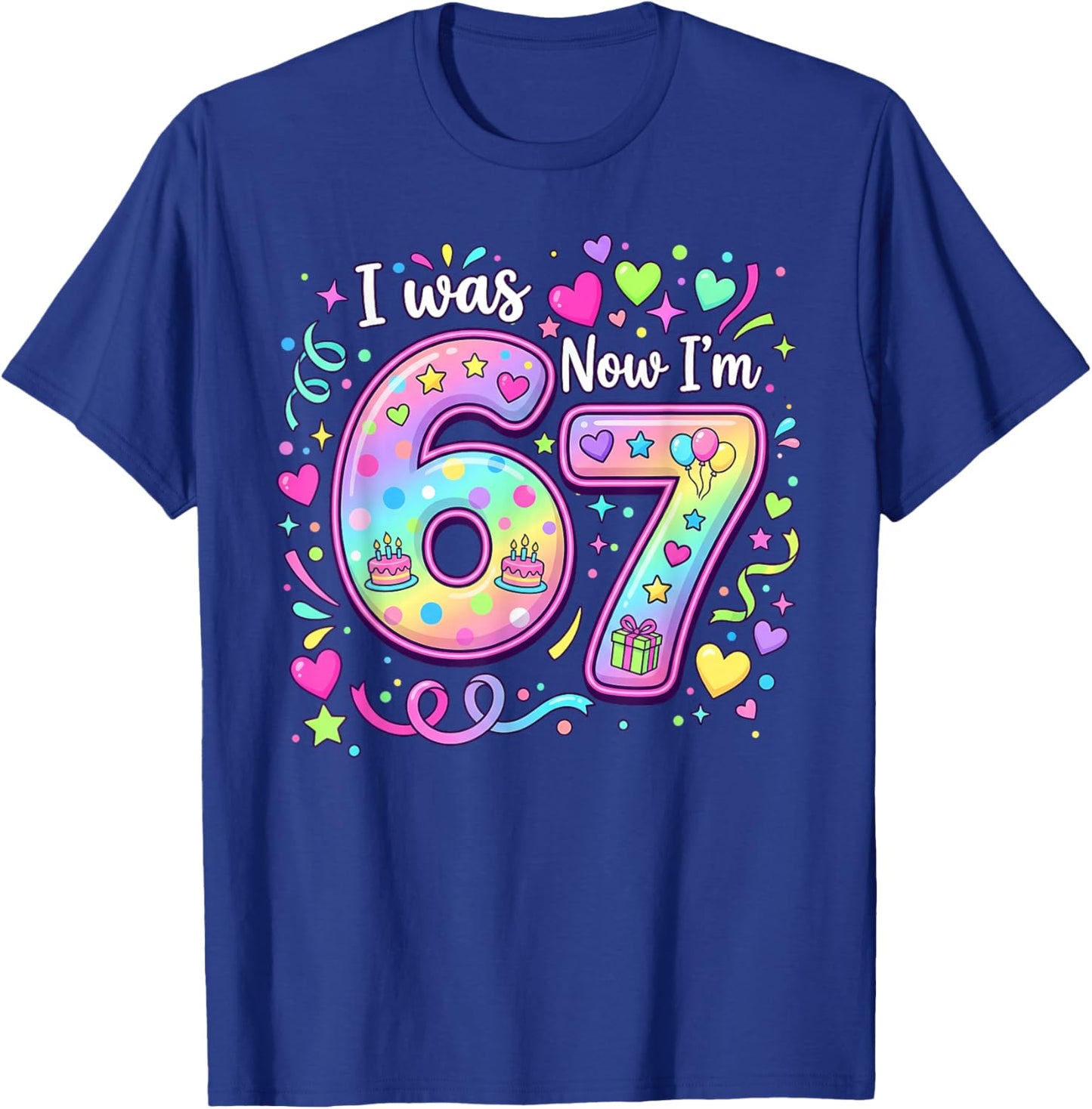 7th Birthday Girl I was 6 Now I'm 7 Years Old Girls Birthday T-Shirt - T-Shirt | Royal