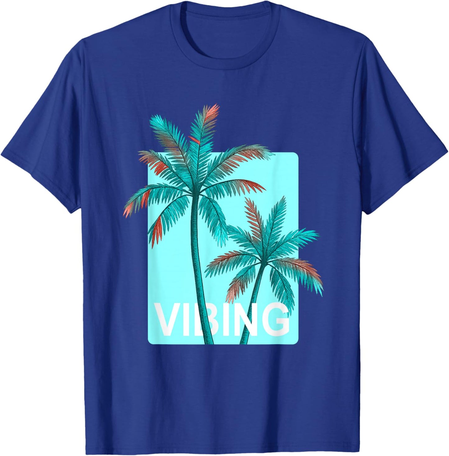 Turquoise Color Palm Trees Vibing Turquoise Graphic T-Shirt - T-Shirt | Royal