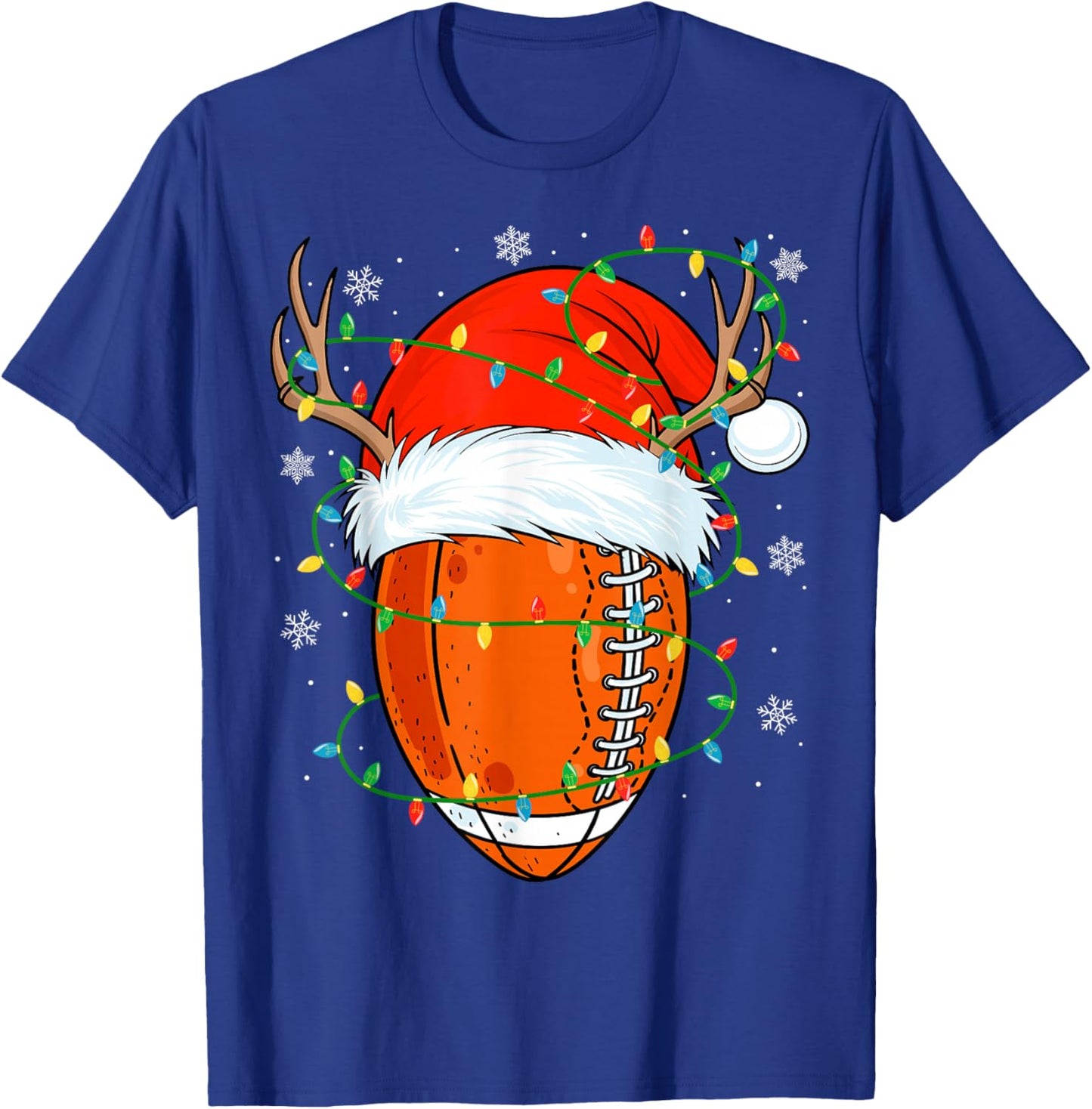 Santa Football Ball Xmas Lights Christmas Football Player T-Shirt - T-Shirt | Royal