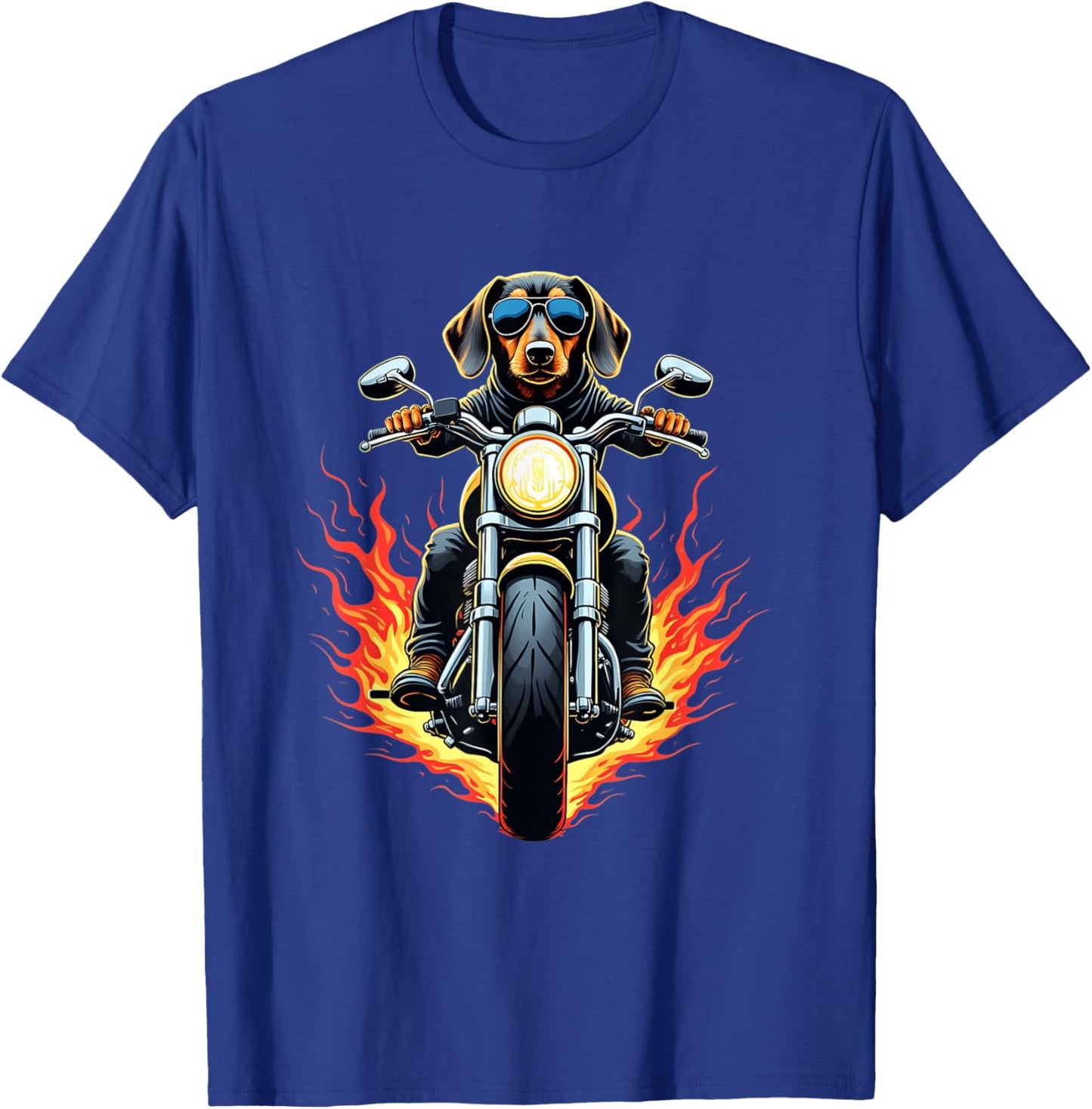 Funny Dachshund Dog Riding a Motorcycle Dachshund Lovers T-Shirt - T-Shirt | Royal