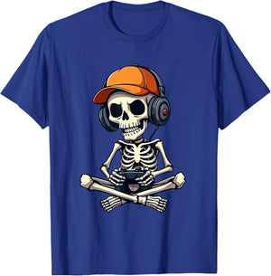 Halloween Skeleton Gamer For Kids Boys Video Gaming T-Shirt - T-Shirt | Royal
