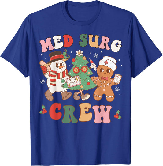 Med Surg Crew Christmas Tree Retro Nurse Nursing Group T-Shirt - T-Shirt | Royal