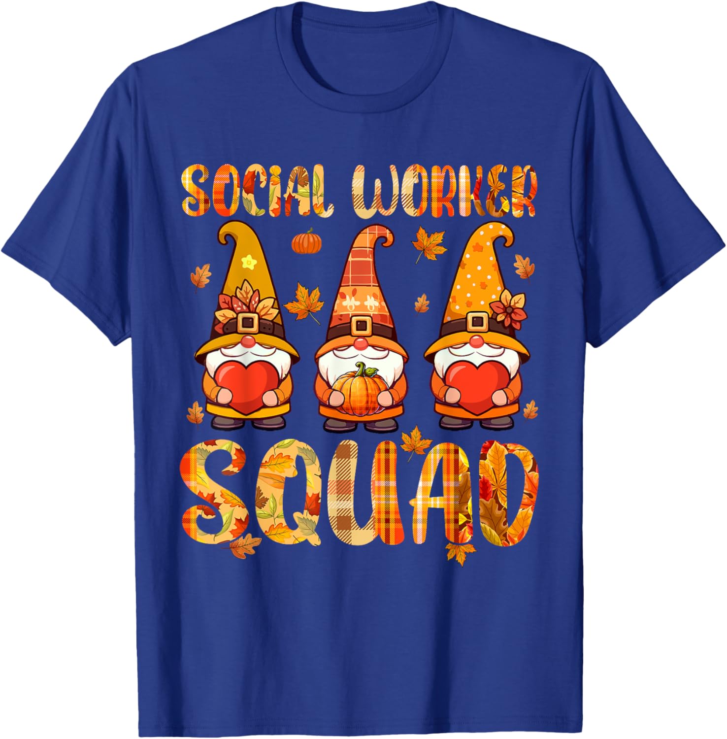 Social Worker Squad Three Gnomes Fall Thanksgiving Job Team T-Shirt - T-Shirt | Royal