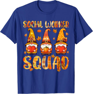Social Worker Squad Three Gnomes Fall Thanksgiving Job Team T-Shirt - T-Shirt | Royal