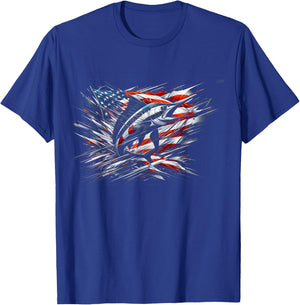 Sailfish American Flag Patriotic Fishing Graphic Design Women Men T-Shirt - T-Shirt | Royal