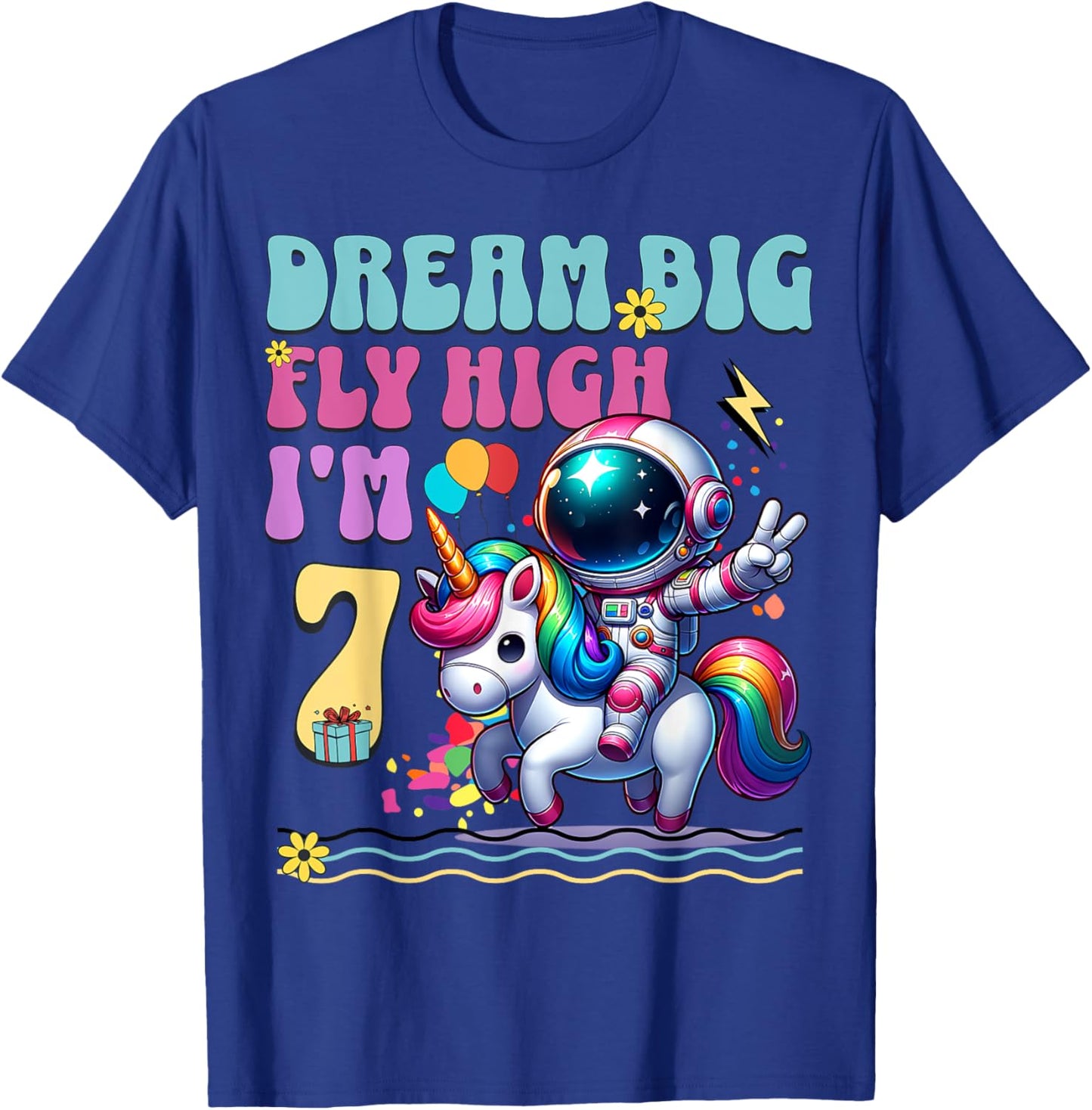 Astronaut Unicorn 7th Birthday 7 Years Space Galaxy T-Shirt - T-Shirt | Royal