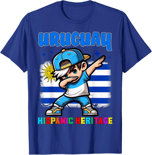 Uruguay Dabbing Kid Hispanic Heritage Celebration for Kids T-Shirt - T-Shirt | Royal