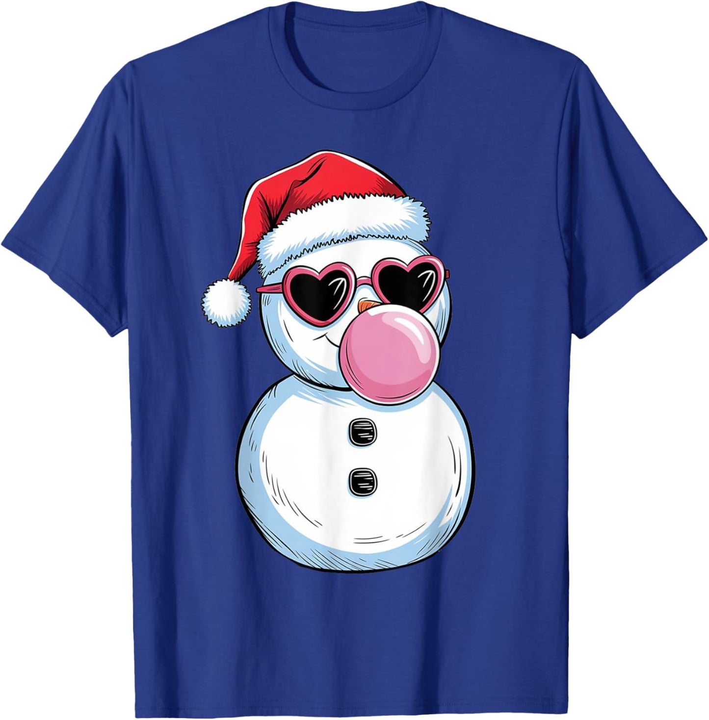 Retro Cool Snowman With Sunglasses Christmas Blowing Bubble T-Shirt - T-Shirt | Royal