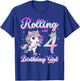 Kids Rolling Into 4 Roller Skating 4th Birthday Unicorn Girl T-Shirt - T-Shirt | Royal