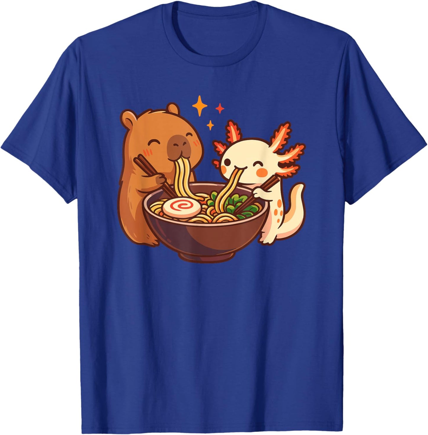 Capybara with Axolotl Eats Noodles Ramen Kawaii T-Shirt - T-Shirt | Royal