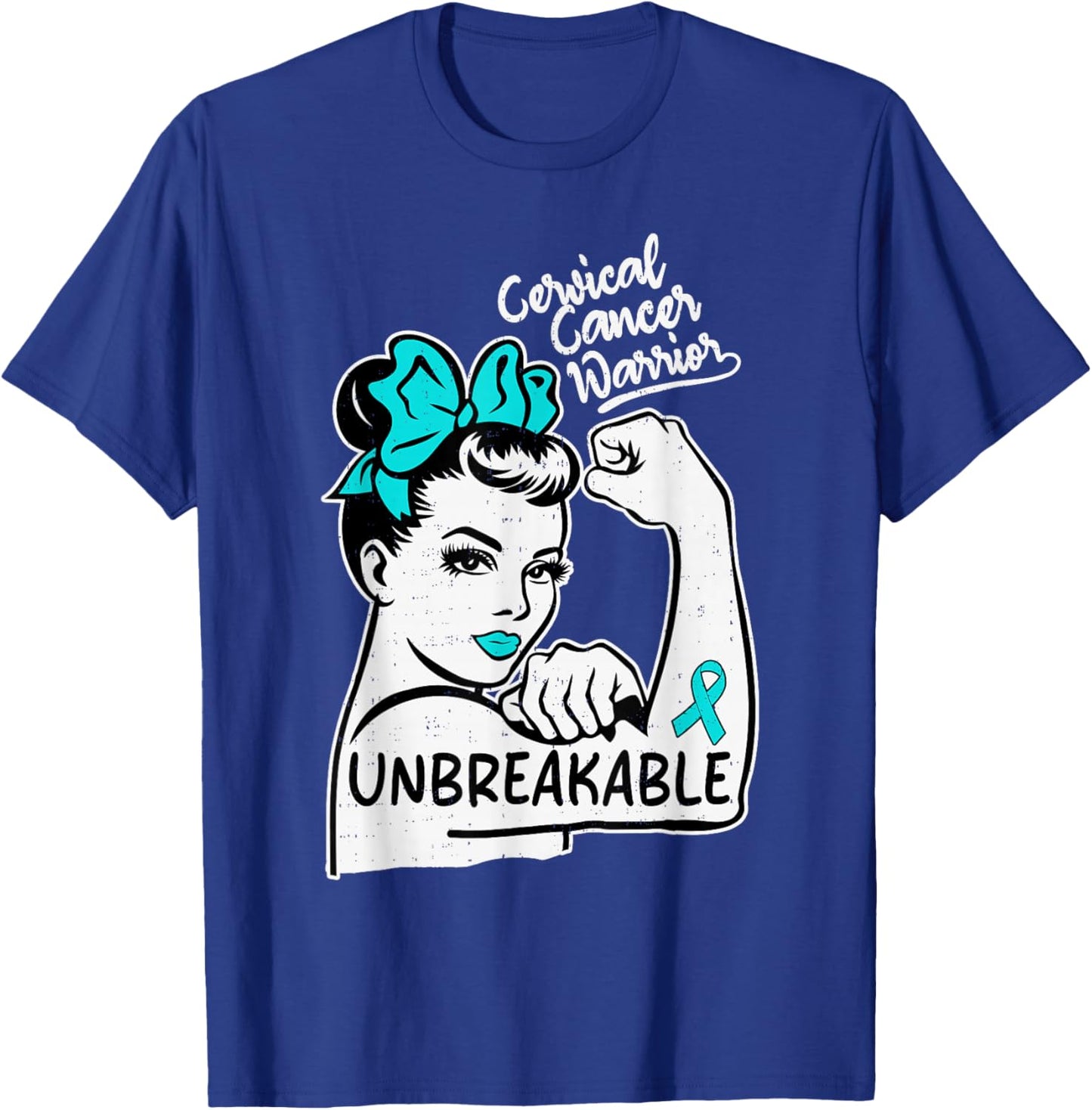 Cervical Cancer Warrior Awareness Survivor Ribbon Teal Women T-Shirt - T-Shirt | Royal