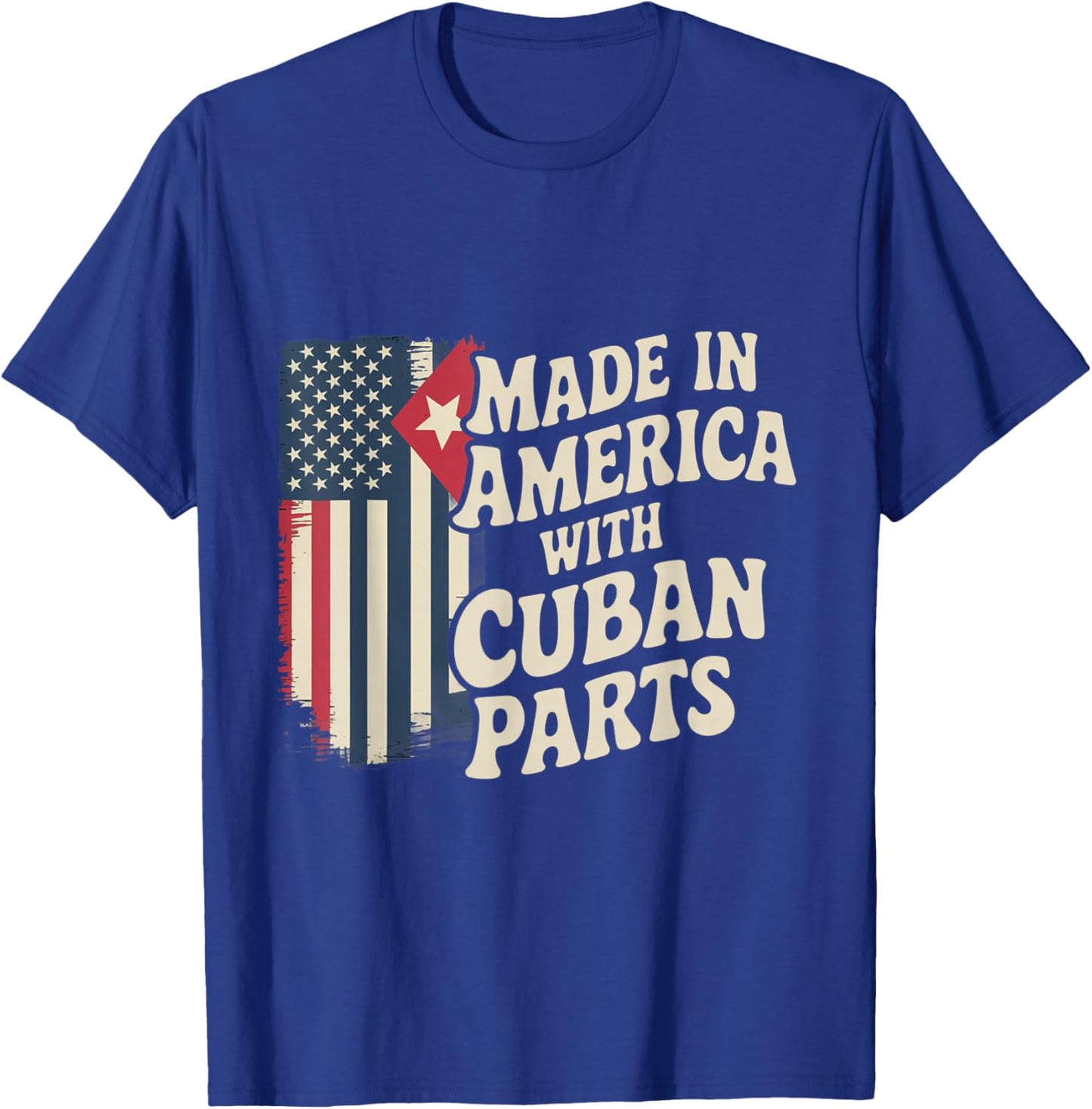 Made In America With Cuban Parts With USA Flag Cuba Flag T-Shirt - T-Shirt | Royal