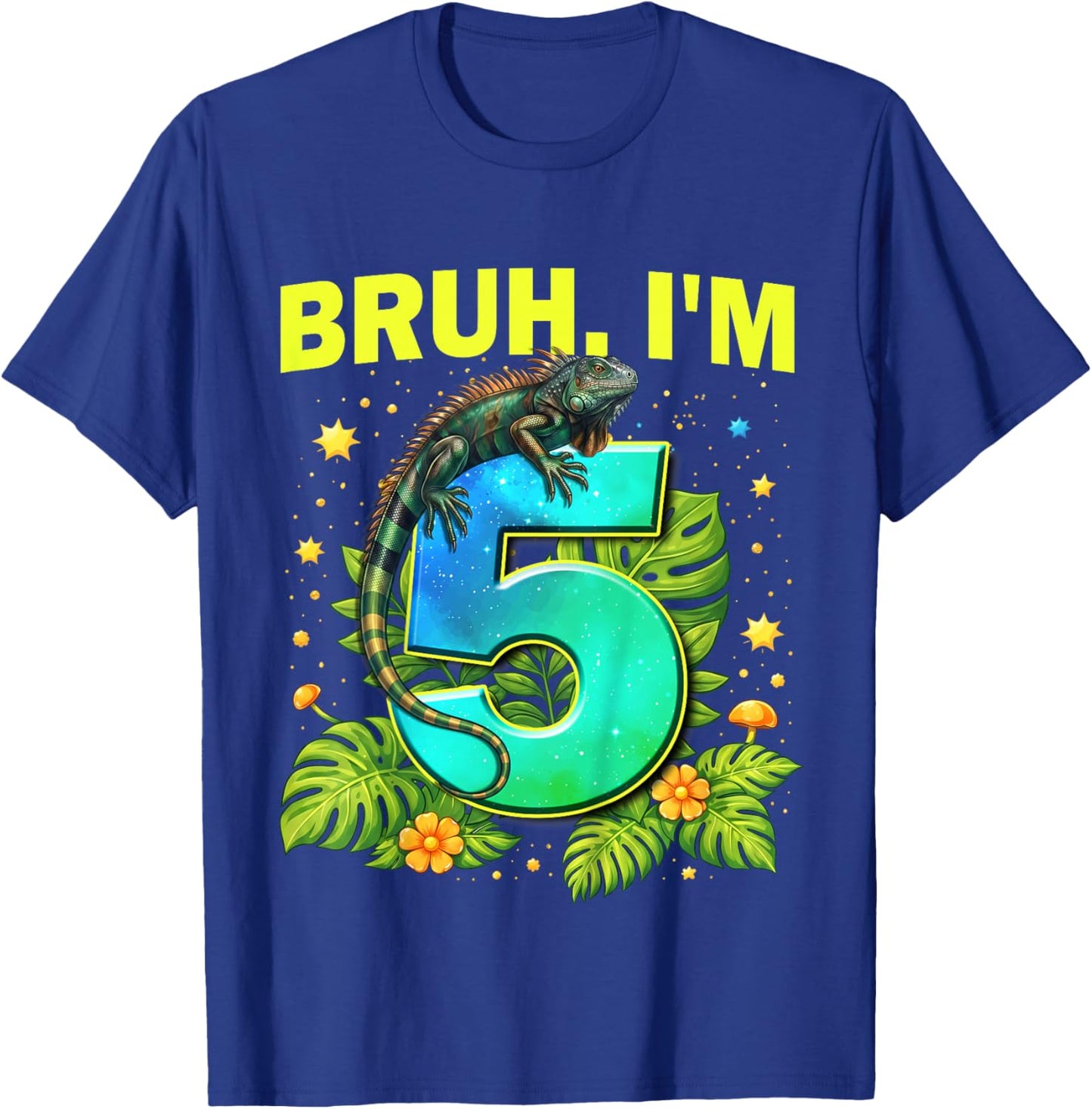 Bruh I'm 5 Years Old Iguana 5th Birthday Cute Reptile Boys T-Shirt - T-Shirt | Royal