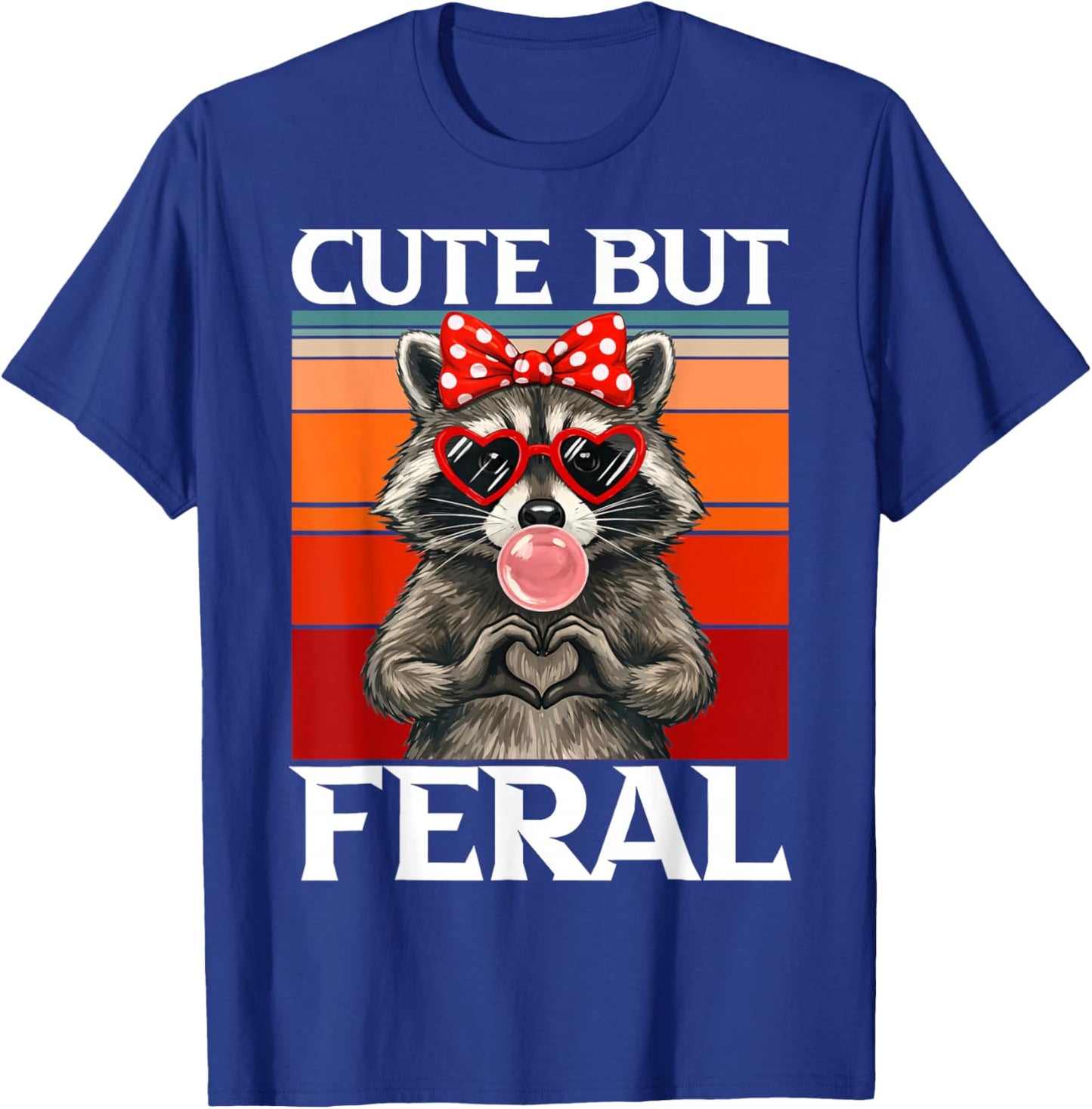 Cute But Feral Raccoon Pink Bow Sunglasses Meme Girls Kids T-Shirt - T-Shirt | Royal