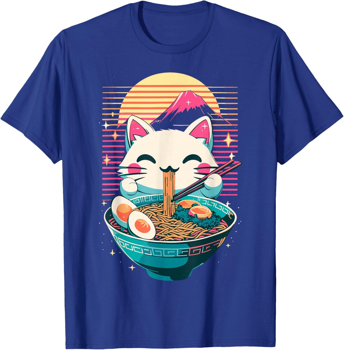 Anime Cat Eating Ramen Japanese Ramen Cat Japan T-Shirt - T-Shirt | Royal
