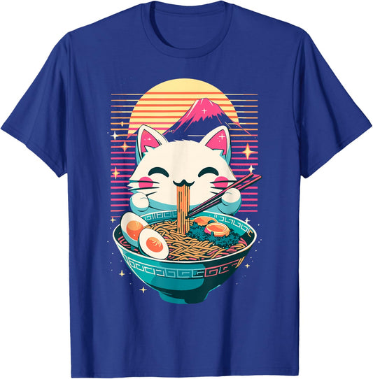 Anime Cat Eating Ramen Japanese Ramen Cat Japan T-Shirt - T-Shirt | Royal