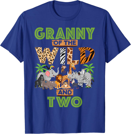 2nd Birthday Zoo Safari Jungle Granny Of The Wild and Two T-Shirt - T-Shirt | Royal