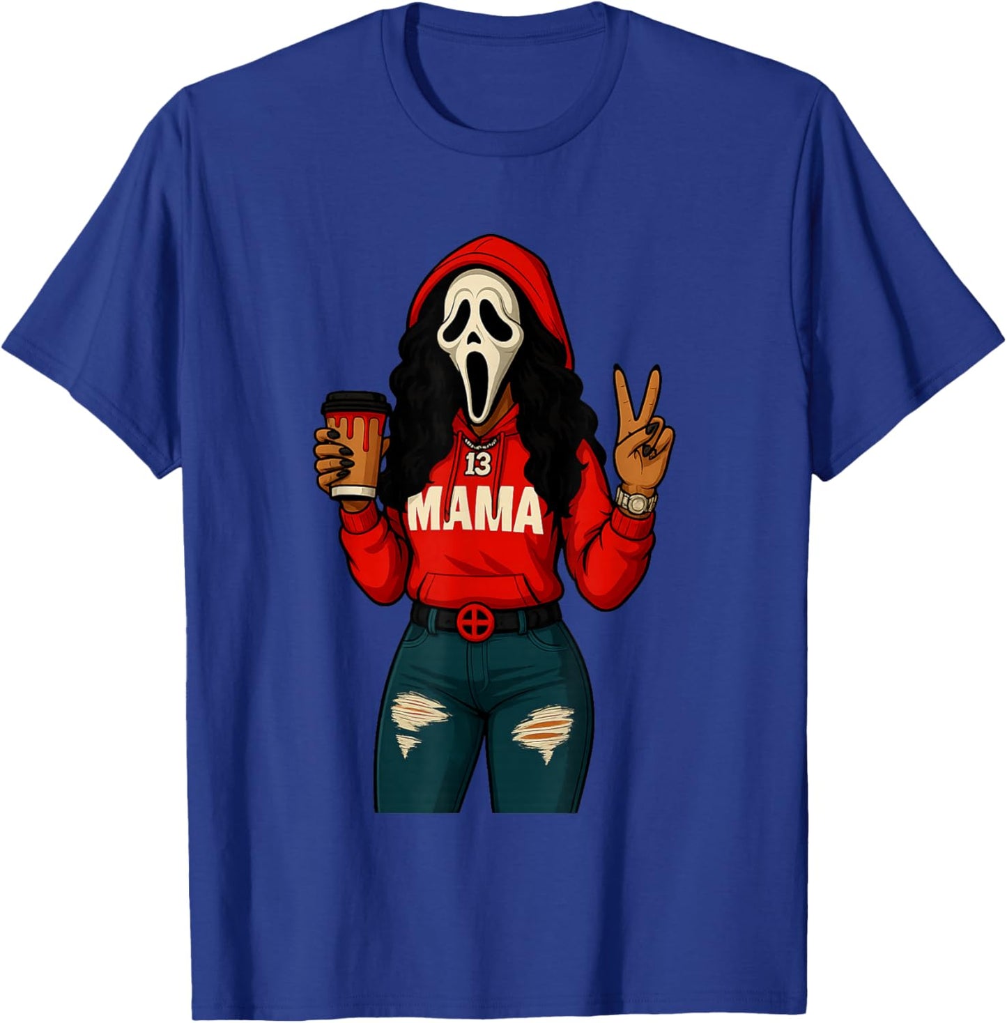 Horror Punk Spooky Mama – Funny Ghost Coffee Lover Halloween T-Shirt - T-Shirt | Royal