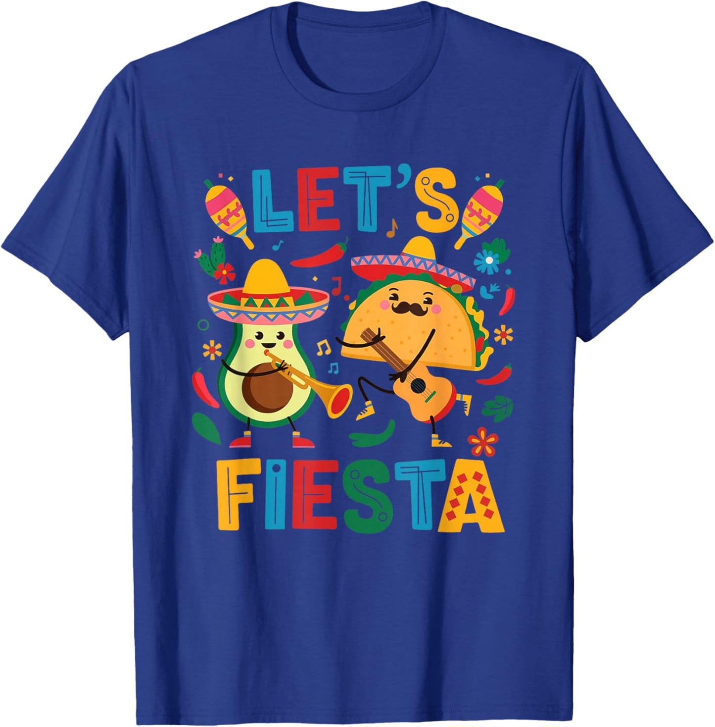 Lets Fiesta Taco Avocado Funny Cinco De Mayo Mexican Party T-Shirt - T-Shirt | Royal