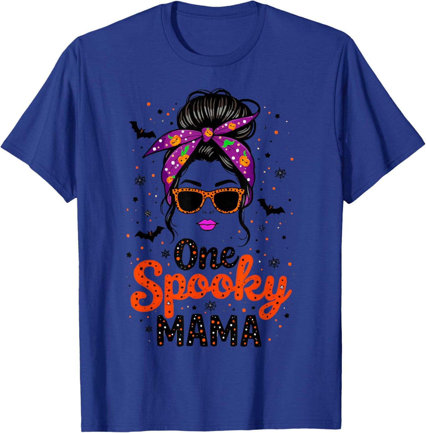 Funny One Spooky Mama Messy Bun Sunglasses Halloween T-Shirt - T-Shirt | Royal